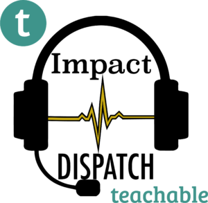 A logo for impact dispatch teachable.